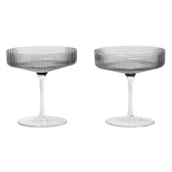 Ferm Living Ripple Champagneglas - Smoke - 2 stk