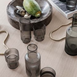 Ferm Living Ripple Long Drink Glas - Smoke - 4 stk.