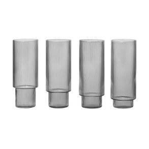 Ferm Living Ripple Long Drink Glas - Smoke - 4 stk.