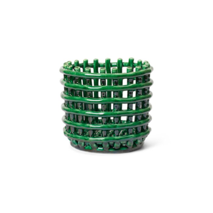 Ferm Living Ceramic Basket  Small  Emerald Green