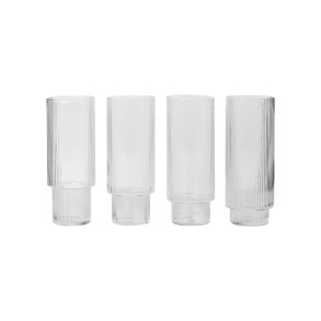 Ferm Living Ripple Long Drink Glas - Klar - 4 stk.