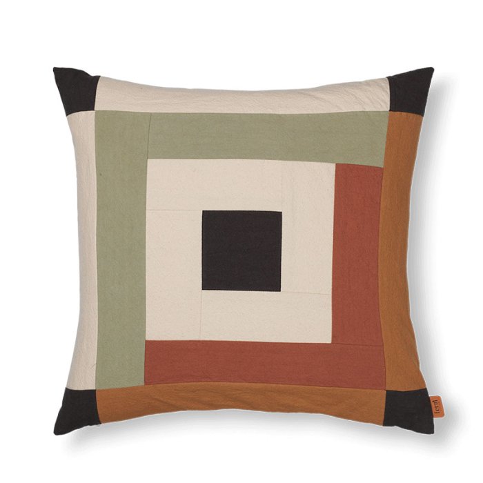 Ferm Living Border Patchwork Pude - 50x50 - Dark Sage/Red Brown