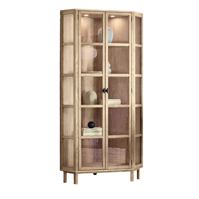 Aakjaer Furniture Angulus Hjrne Vitrineskab Hvidolieret Eg/Sort Greb