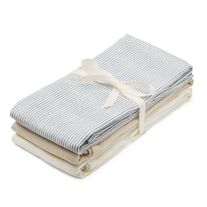 Cam Cam Copenhagen Muslin Cloth Stofble 3-Pak Bl� Striber/Praline/Creme Hvid