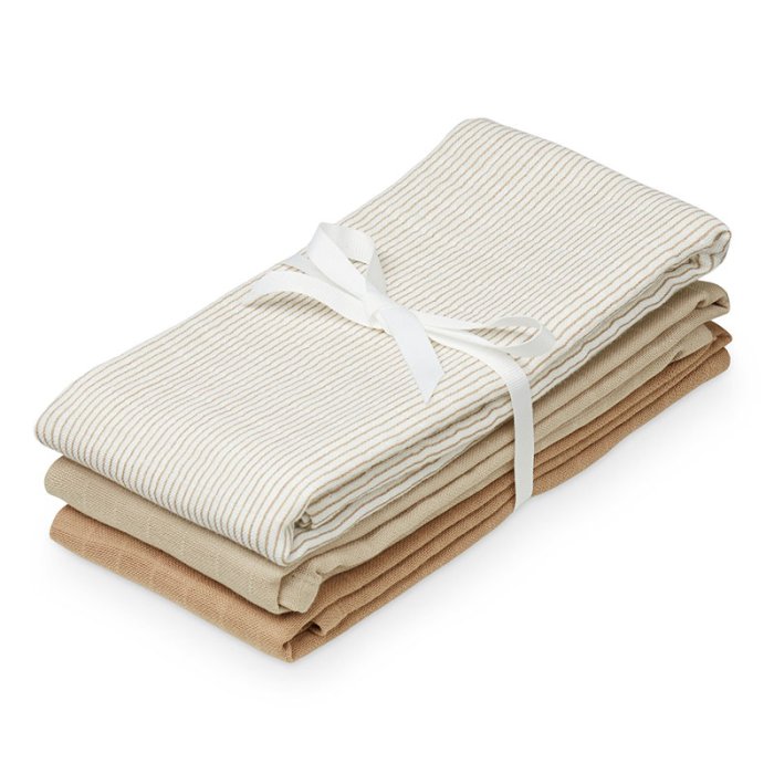 Cam Cam Copenhagen Muslin Cloth Stofble 3-Pak Brune Striber/Lysebrun/Camel