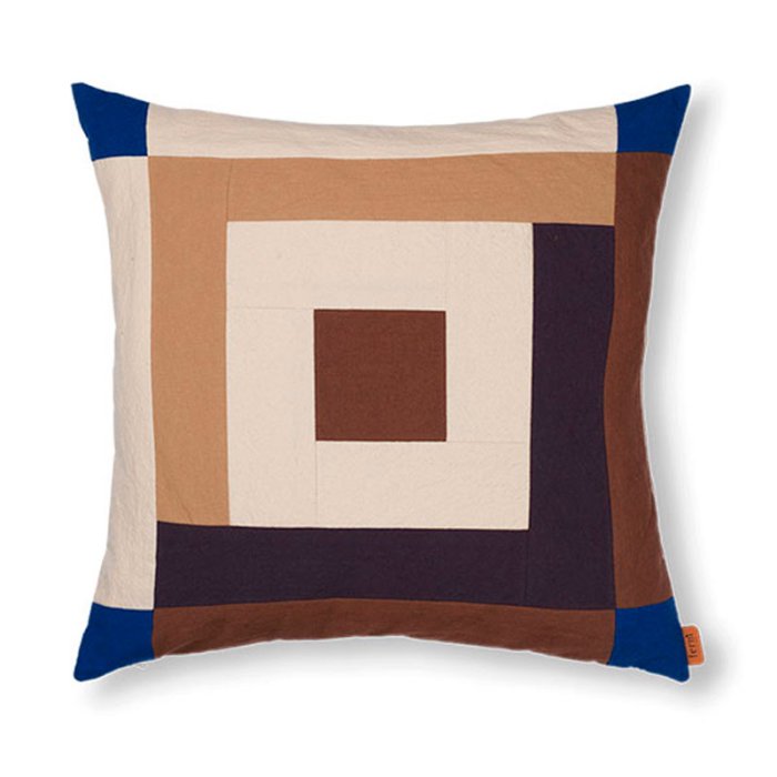 Ferm Living Border Patchwork Pude - 50x50 - Carob Brown/Bright Blue