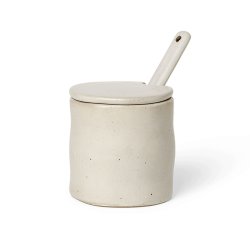 Ferm Living Flow Krukke m/ L�g &amp; Ske Off-white Speckle