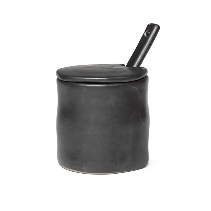 Ferm Living Flow Krukke m/ L�g &amp; Ske Sort