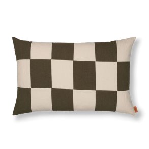 Ferm Living Fold Patchwork Pude - 60x40 cm - Dark Olive /Undyed