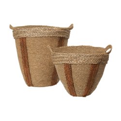 Ferm Living Mar Woven Baskets Kurvest med 2 stk Natural/Red Brown