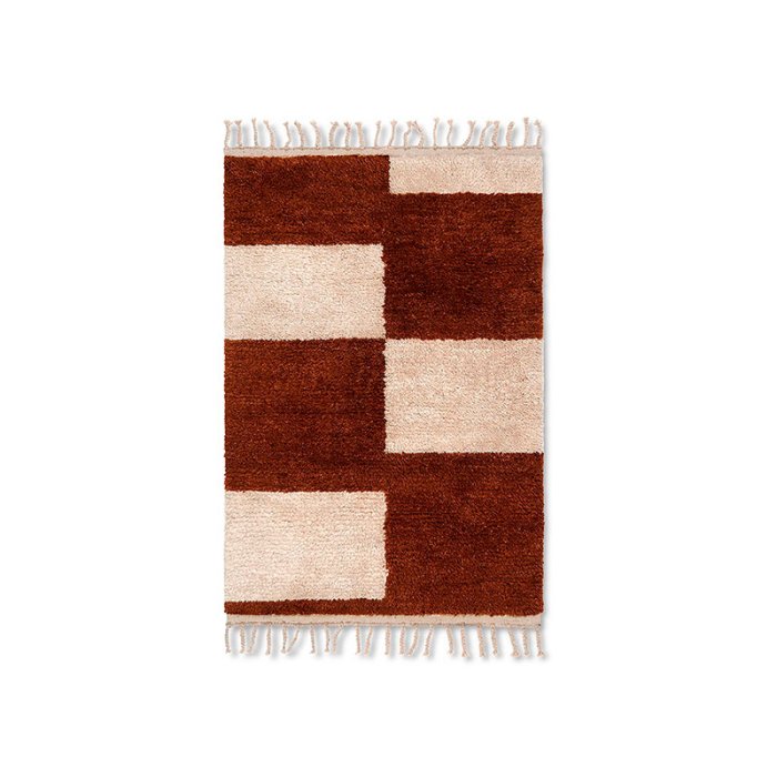 Ferm Living Mara Knotted Rug Tppe - Small - Dark Brick/Off-White