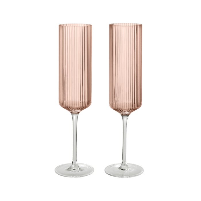 Ferm Living Ripple H�je Champagneglas 2 stk. Blush