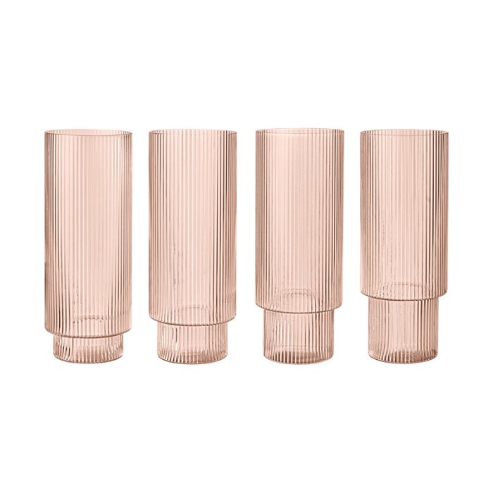 Ferm Living Ripple Long Drink Glas 4 stk. Blush