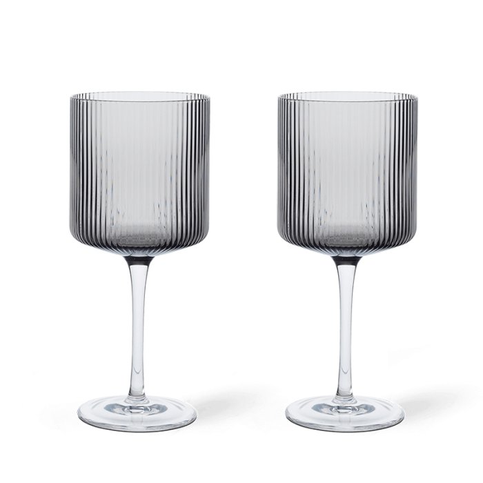 Ferm Living Ripple Rdvinsglas 2 stk. Smoke