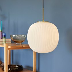 Hbsch Serene Pendel i Riflet Glas - Hvid/Messing - 32 cm