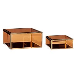 H&uuml;bsch Glasbokse Tint - Hj &amp; Firkantet - Brunt Glas/Messing - 2 stk.