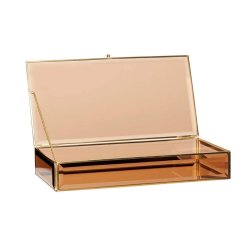 H&uuml;bsch Glasbokse Tint - Lav &amp; Aflang - Brunt Glas/Messing - 2 stk.