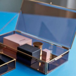 H&uuml;bsch Glasbokse Tint - Lav &amp; Aflang - Brunt Glas/Messing - 2 stk.