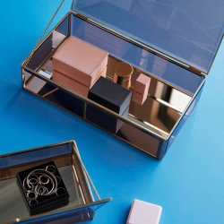 H&uuml;bsch Glasbokse Tint - Lav &amp; Aflang - Brunt Glas/Messing - 2 stk.