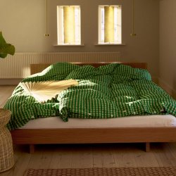 Juna Sengetj Bk&Blge - Grn/Sand - 140x200 cm