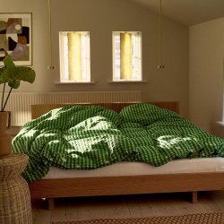 Juna Sengetj Bk&Blge - Grn/Sand - 140x220 cm