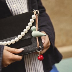 Kay Bojesen Fugl S�lvtonet N�glering m/ Naturl�der Gr�n