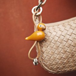 Kay Bojesen Fugl S�lvtonet N�glering m/ Naturl�der Orange