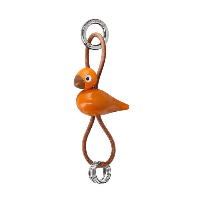 Kay Bojesen Fugl S�lvtonet N�glering m/ Naturl�der Orange