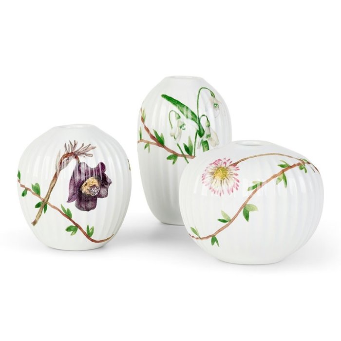 K&auml;hler Hammershi Spring Miniature Vase - 3 pak. - Hvid m. Deko 