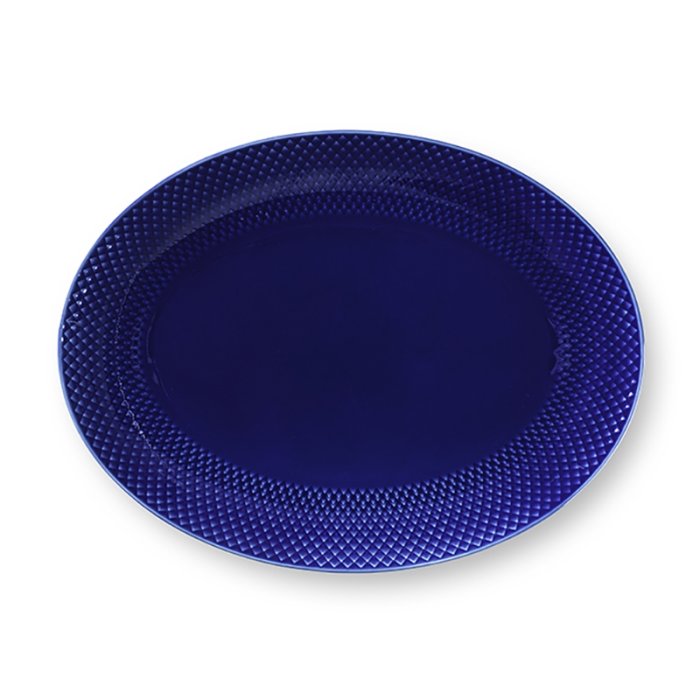 Lyngby Porceln - Rhombe Color Ovalt Serveringsfad - 35x26,5 cm - Mrk Bl