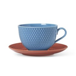 Lyngby Porceln - Rhombe Color Tekop m. underkop - Bl/Terracotta