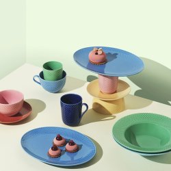 Lyngby Porceln - Rhombe Color Ovalt Serveringsfad - 28,5x21,5 cm - Bl