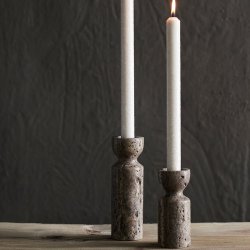 Muubs Minerva Fyrfadsstage 2 stk. Titanium Travertin