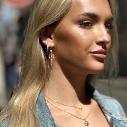 Sistie Rosa Lange reringe m/ Ferskvandsperler Forgyldt