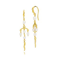 Sistie Rosa Lange reringe m/ Ferskvandsperler Forgyldt