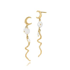 Sistie Rosa Lange reringe m/ Mne og Ferskvandsperler Forgyldt