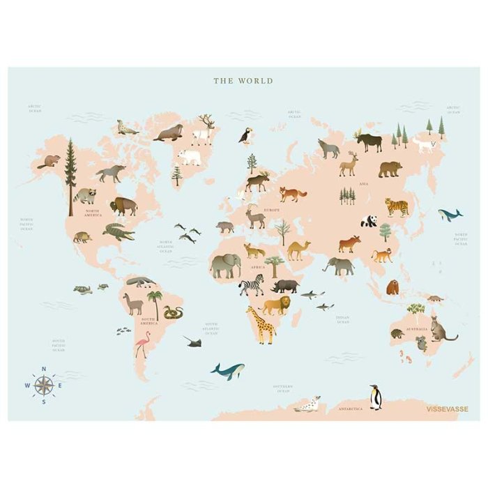 ViSSEVASSE Children Plakat - World Map Animal